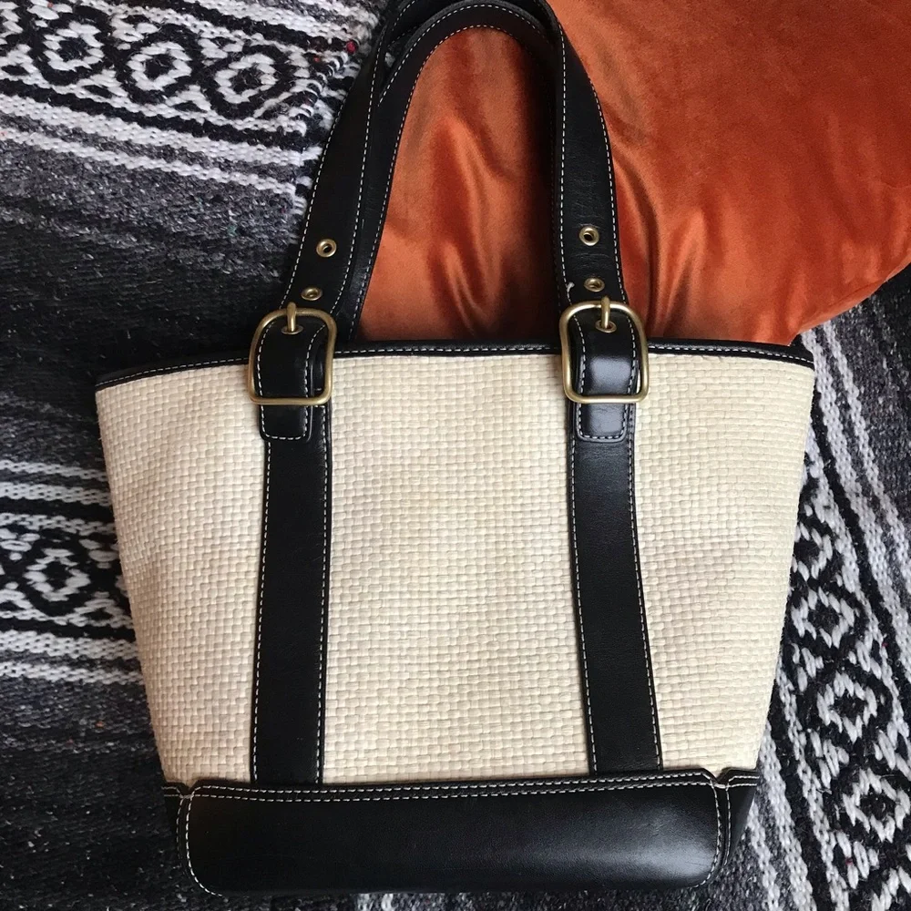 Coach Legacy Vintage Straw And Leather Small Tote, 8909 - Picture 4 of 15